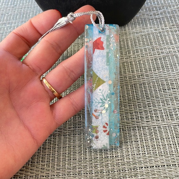 XMAS Handmade Festive Holiday Bookmark small Blue with White Strip - Picture 3 of 9